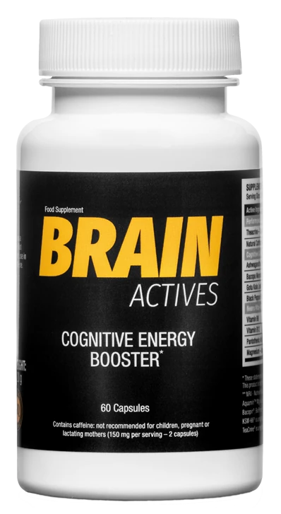 Flacone singolo di integratore nootropo Brain Actives per il focus