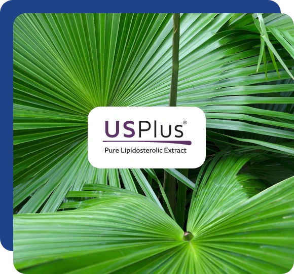 NuProstate con logo USPlus, evidenziando l'estratto di Saw Palmetto.